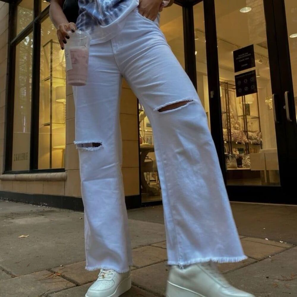 Princess Polly Cece Hammer Wide Leg Knee Rip white Jeans